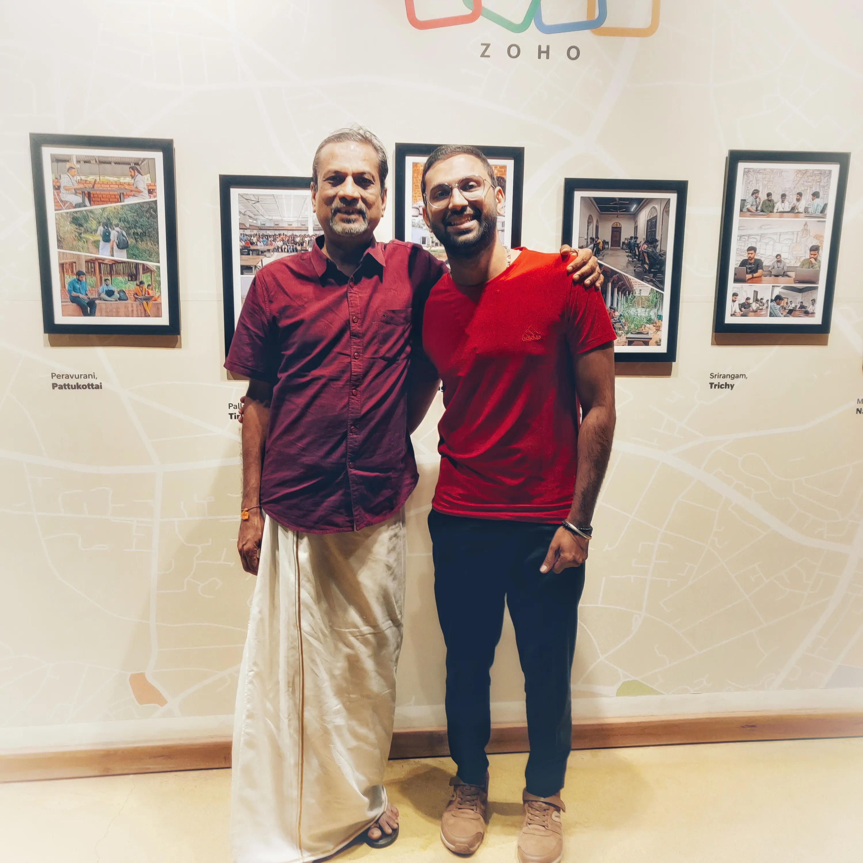 A photo of Manoj and Sridhar Vembu at Zoho office at tenkasi
